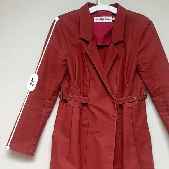 See by Chloé Coat Cotton Belted Rust Red Size 2 - Picture 15 of 17